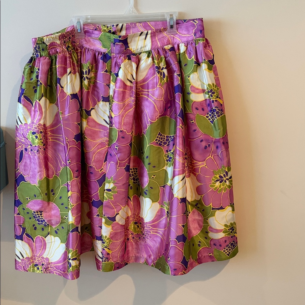 Frances Valentine Pink and Green Floral A-Line Skirt